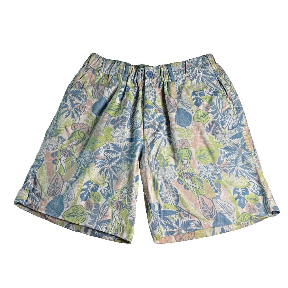 Extreme 80s Men's XL Tropical Hula Dancer Shorts Pastel Floral Elastic Waist 8"
